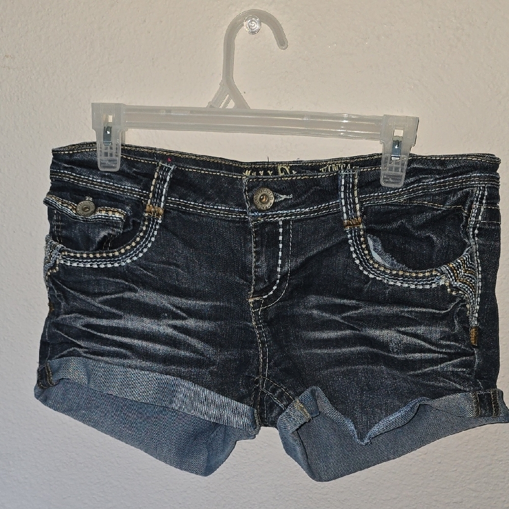 Wallflower Black Jean Shorts with Rhinestone Embellishments